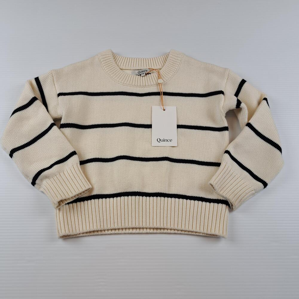 Quince Sweater Kids 4T Cream Striped Organic Cotton Crew Neck Pullover Off White